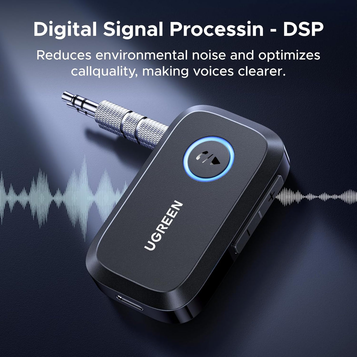 UGREEN Bluetooth 5.4 Car Adapter, Hands-Free Call & Noise Cancelling AUX to Bluetooth Adapter for Car, 3.5mm Audio Blue-Tooth Receiver for Cars Stereo Home Speaker - 15H Battery Life (90748)