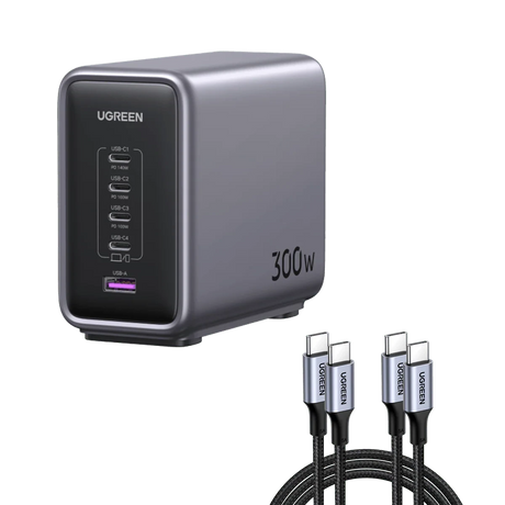 UGREEN Nexode 300W USB-C GaN Charger 5-Port Desktop Station 4 USB-C 1 USB-A MacBook Pro iPhone 15 iPad Steam Deck 90903B Ugreen