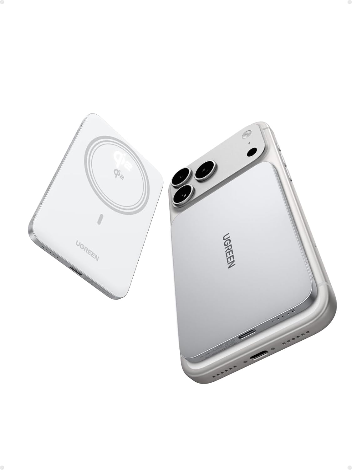 UGREEN Magflow Air QI2 Power Bank, 8.6mm Ultra-Slim 5000mAh Magnetic Battery, 20W PD Fast Charging Portable Charger, MagSafe-Compatible External Battery for iPhone 17/16/15/14 Series, (95931B)