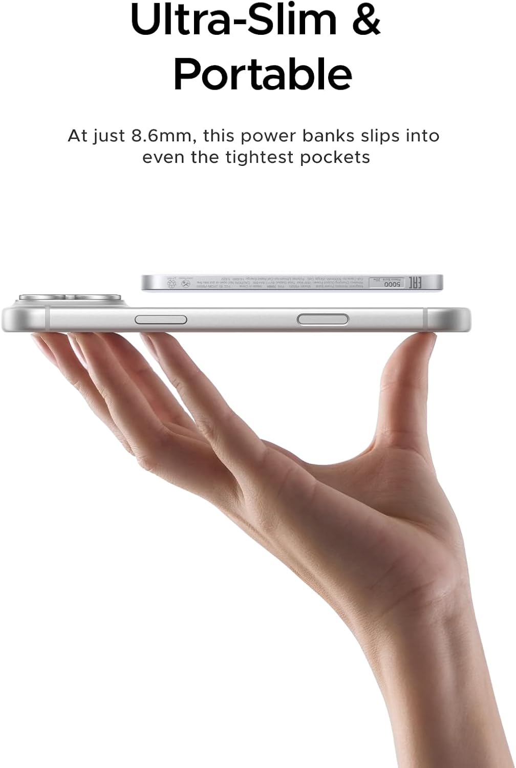 UGREEN Magflow Air QI2 Power Bank, 8.6mm Ultra-Slim 5000mAh Magnetic Battery, 20W PD Fast Charging Portable Charger, MagSafe-Compatible External Battery for iPhone 17/16/15/14 Series, (95931B)
