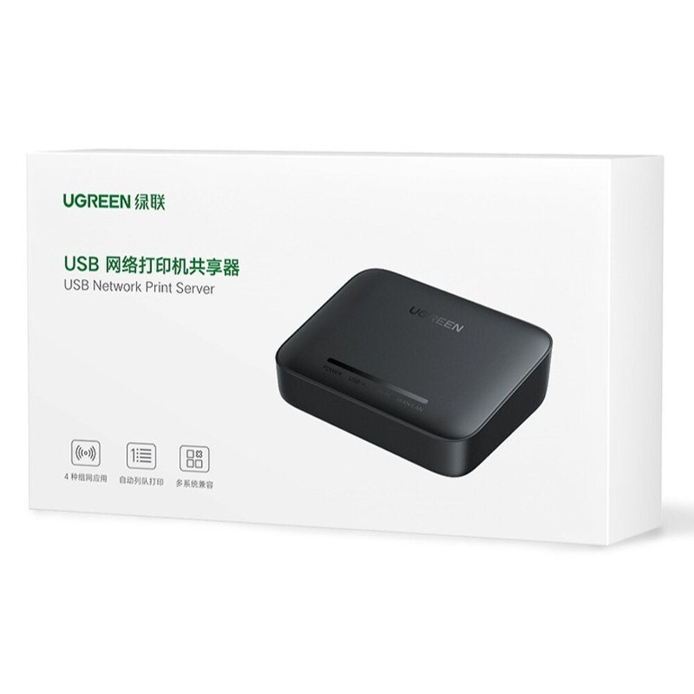 UGREEN USB Print Server Network Printer Adapter Ethernet USB 2.0 LAN Printer Sharing Multiple Users RAW Printers Black 10941 Ugreen