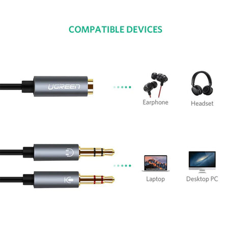UGREEN 20cm 3.5mm Audio Splitter Cable Female to Dual Male Headphone Mic Y-Splitter ABS Case PC Laptop Smartphone 20898 Ugreen