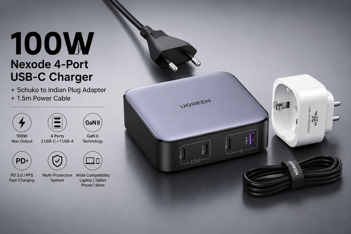 UGREEN Nexode 100W 4-Port GaN Charger (India Plug) — Chargers