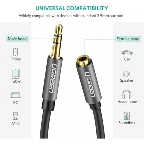 UGREEN 1.5M 3.5mm Audio Extension Cable Male to Female AUX Headphone Jack Extender Car Laptop Smartphone Headphones 10593 Ugreen