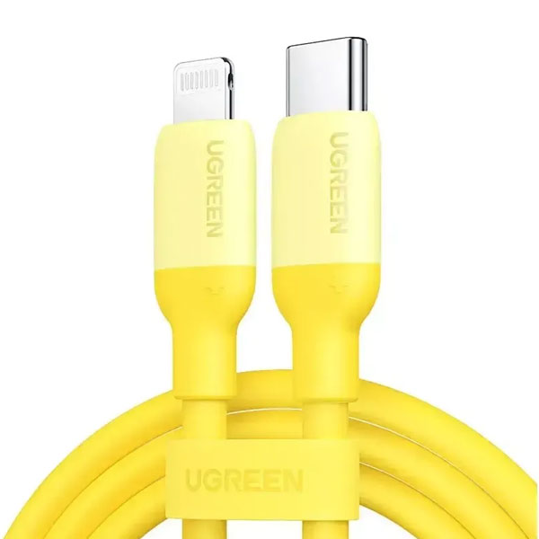 UGREEN 1M USB-C to Lightning Cable MFi Certified PD Charging Silica Gel iPhone 13 12 11 SE iPad AirPods Pro Yellow 90226 Ugreen
