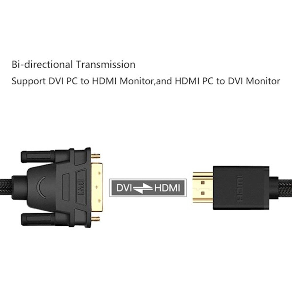 UGREEN 1.5M HDMI to DVI 24+1 Cable Braided High Speed Adapter 1080P Full HD Video Converter Laptop PC Monitor Projector HDTV 50750 Ugreen
