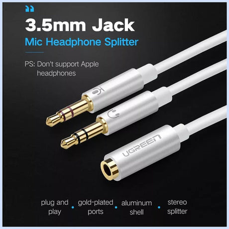 UGREEN 20cm 3.5mm Audio Splitter Cable 1 Female to 2 Male Headphone Mic Jack Adapter ABS Case PC Laptop Headset 20897 Ugreen
