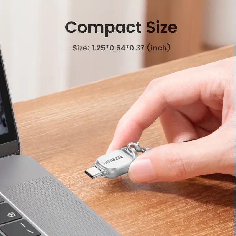 UGREEN USB-C Micro SD Card Reader OTG TF Adapter Zinc Alloy Android iPadOS Windows MacOS Linux Silver (15513) Ugreen