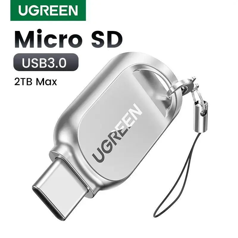 UGREEN USB-C Micro SD Card Reader OTG TF Adapter Zinc Alloy Android iPadOS Windows MacOS Linux Silver (15513) Ugreen