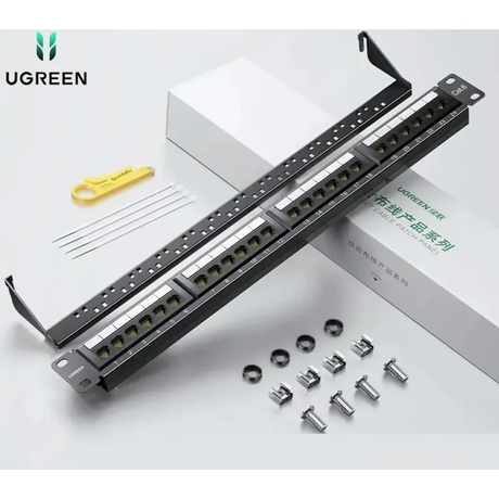 UGREEN Cat6 Patch Panel 24-Port 1U Rack Mount UTP Ethernet Network Panel RJ45 LAN Cable Data Center Server Office (70423) Ugreen