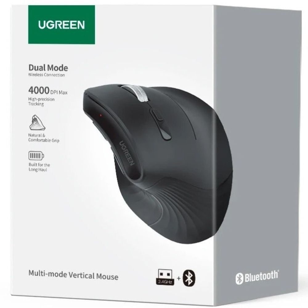 UGREEN Vertical Ergonomic Mouse Wireless Bluetooth 5.0 2.4G 5 Button 1000-4000 DPI Mouse Arm Prevention PC Laptop (25444) Ugreen