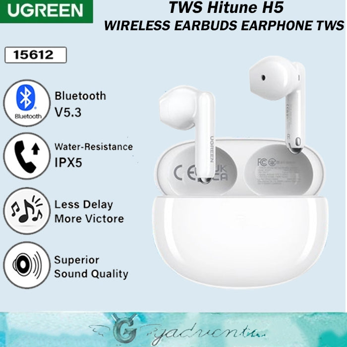 UGREEN HiTune H5 True Wireless Bluetooth 5.3 Active Noise Cancelling Earbuds 26H Battery 13.6mm Drivers White 15612 Ugreen