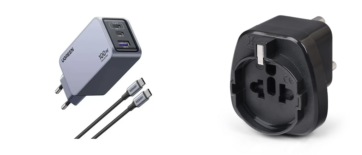 UGREEN Nexode Pro 100W GaN Charger 3-Port PD Fast Charger MacBook iPhone iPad Laptop USB-C Wall Charger Desktop (EU Pins) 25874 + Schuko to India Adapter