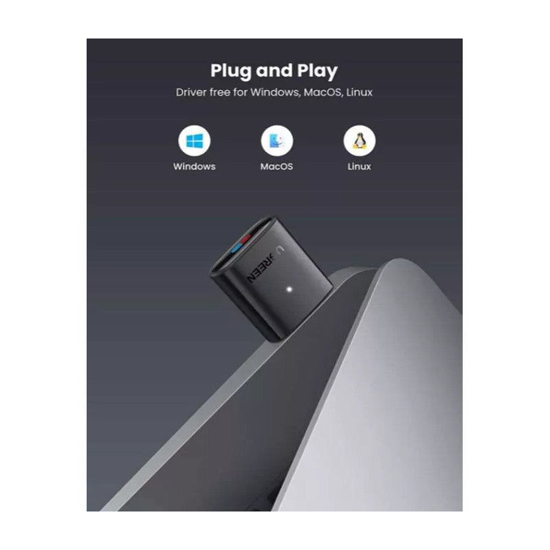 UGREEN USB 2.0 Bluetooth 5.0 Transmitter Adapter Wireless Audio Dongle PC Laptop Desktop Headphones Speakers Plug Play 10928 Ugreen