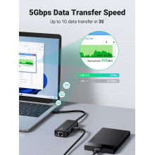 UGREEN USB Ethernet Adapter Gigabit 1000Mbps RJ45 Network 3-Port USB 3.0 Hub Laptop PC MacBook Windows Linux Wired Internet 20265 Ugreen