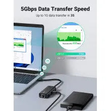 UGREEN USB Ethernet Adapter Gigabit 1000Mbps RJ45 Network 3-Port USB 3.0 Hub Laptop PC MacBook Windows Linux Wired Internet 20265 Ugreen