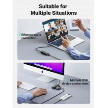 UGREEN USB Ethernet Adapter Gigabit 1000Mbps RJ45 Network 3-Port USB 3.0 Hub Laptop PC MacBook Windows Linux Wired Internet 20265 Ugreen