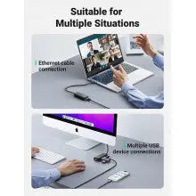 UGREEN USB Ethernet Adapter Gigabit 1000Mbps RJ45 Network 3-Port USB 3.0 Hub Laptop PC MacBook Windows Linux Wired Internet 20265 Ugreen