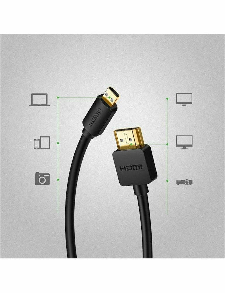 UGREEN Micro HDMI to HDMI Cable 1.5M High Speed 4K UHD Camera DSLR Raspberry Pi Tablet Laptop Monitor Projector (30102) Ugreen