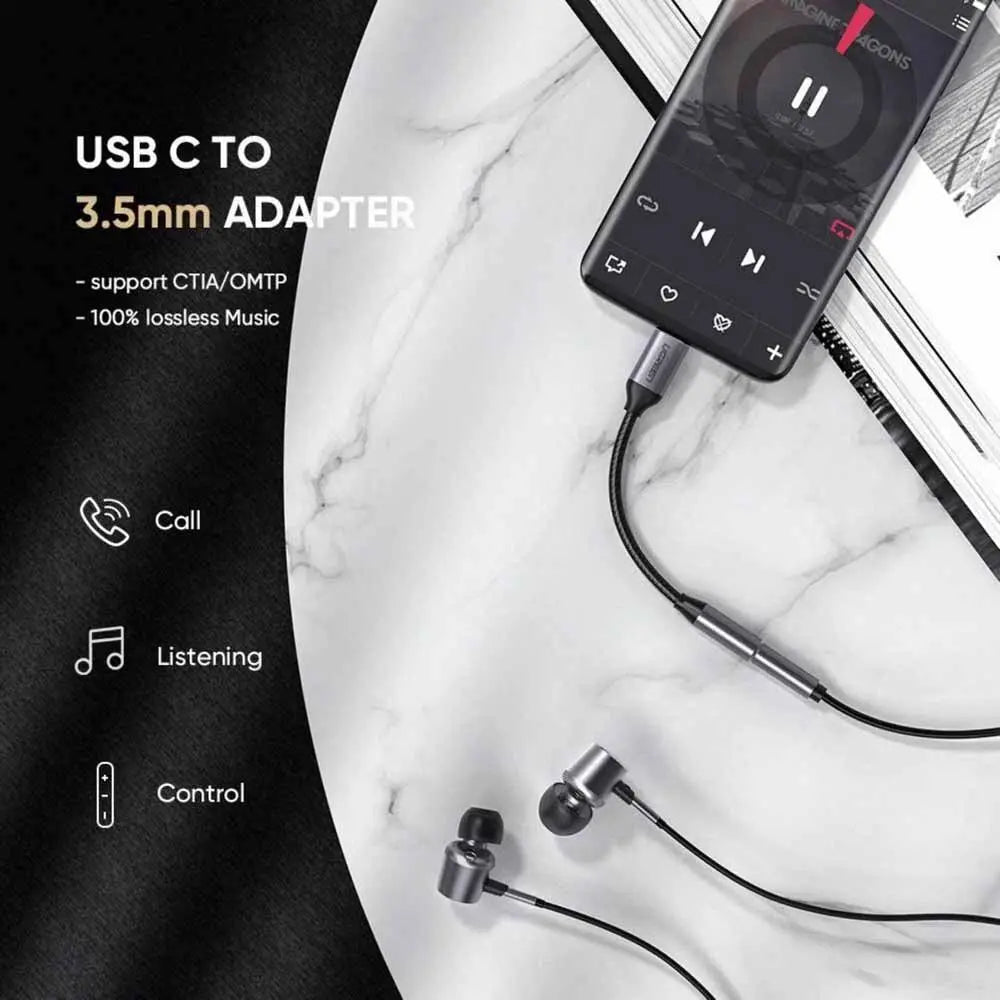 UGREEN USB C to 3.5mm Headphone Adapter Male to Female Jack Mi 11 Ultra P40 Pro P30 Pro OnePlus 9 8 Pro 10cm Cable (30632) Ugreen