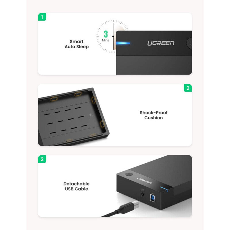 UGREEN External Hard Drive Enclosure 3.5" 2.5" SATA SSD HDD USB 3.0 SATA III UASP 5Gbps Tool-Free Case Portable (50422) Ugreen