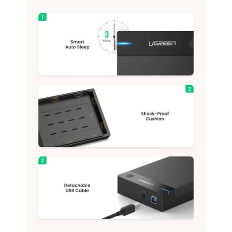 UGREEN External Hard Drive Enclosure 3.5" 2.5" SATA SSD HDD USB 3.0 SATA III UASP 5Gbps Tool-Free Case Portable (50422) Ugreen