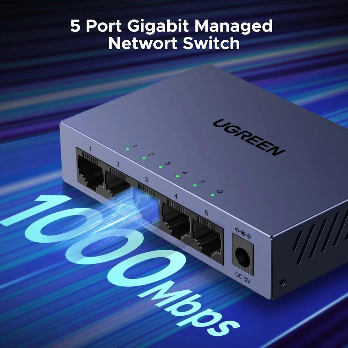 UGREEN CM933 5-Port Gigabit Easy Smart Managed Ethernet Switch with VLAN, QoS & Link Aggregation – 65956