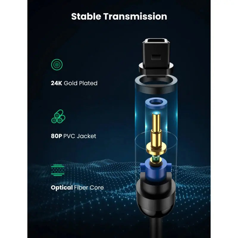UGREEN 1M Toslink Digital Optical Audio Cable Male to Male Fiber Optic Home Theater Soundbar TV PS5 Xbox DAC 70890 Ugreen