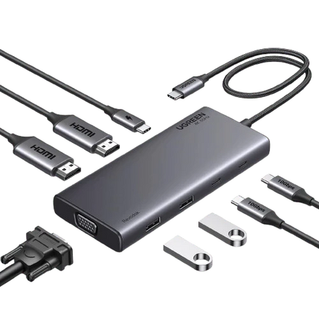 UGREEN 8-in-1 USB C 4K Docking Station Dual Monitor Triple Display Hub 2 HDMI VGA 2 USB A C 100W PD MacBook Dell HP (35588) Ugreen