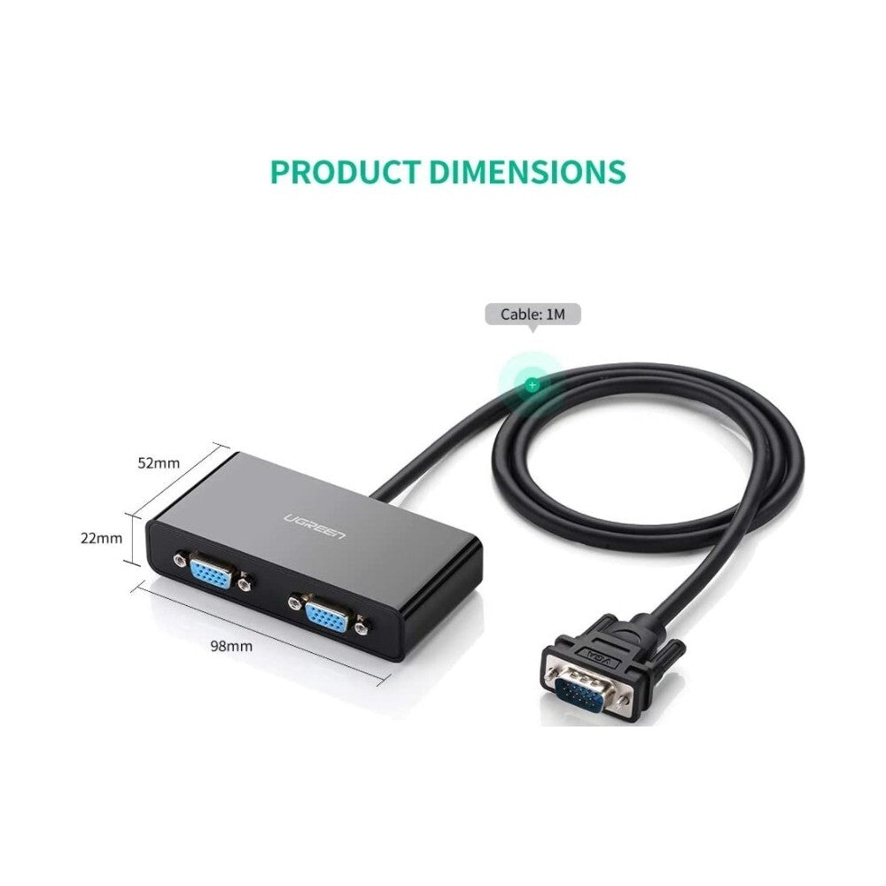 UGREEN 1x2 VGA Splitter Box Dual Display VGA Video Splitter Without Built-in Cable Monitor Projector TV Display Extension 80190 Ugreen