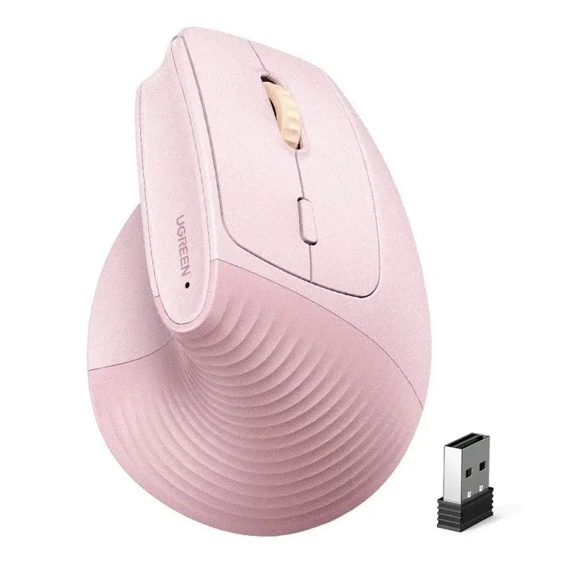 UGREEN Ergonomic Wireless Vertical Mouse, 2.4G & Bluetooth Dual Mode, 4000 DPI, 57° Vertical Angle Silent Mouse for Laptop,Tablet,PC, Pink (65666)