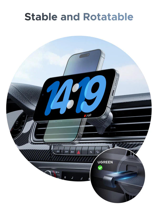 UGREEN 25W MagFlow Magnetic Wireless Car Charger (55967) – Qi2 & MagSafe Compatible Fast Charging Vent Mount