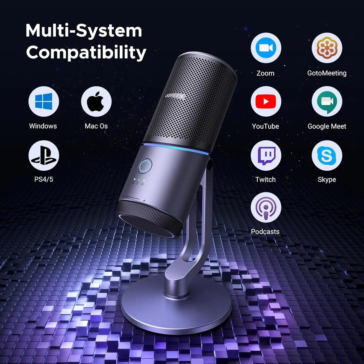 UGREEN Microphone for PC, USB Mic with RGB Lights, Mute Button, 24bit/96kHz, Cardioid Polar Pattern, Volume Control, Condenser Microphone for Streaming, Gaming, Podcasting, Recording, Laptop, PS5 (35629) - Ugreen India