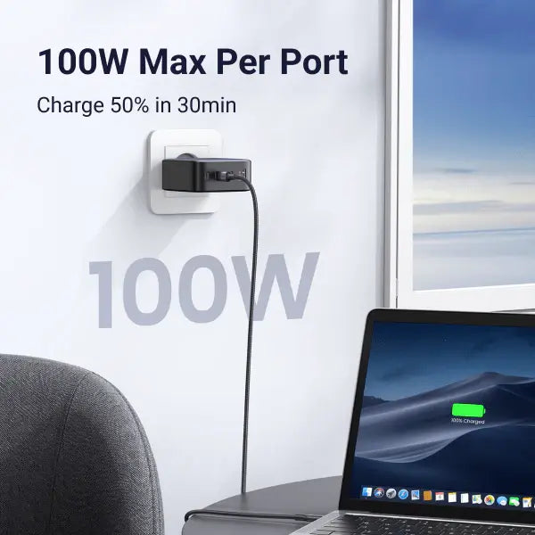 UGREEN 100W 4-Port 3C1A GaN Fast PD Charger Laptop Tablet Phone Desktop USB-C Wall Charger Multi Device Charging (40747) Ugreen