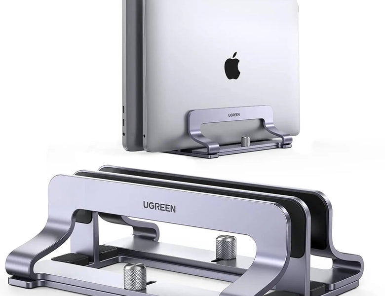 UGREEN vertical stand holding a laptop and tablet