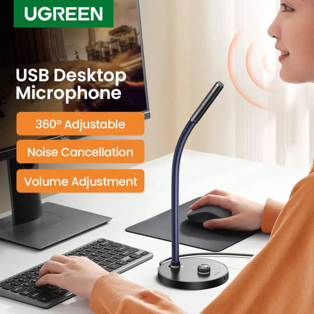 UGREEN USB Desktop Microphone Plug Play Condenser Mic Mute Button Adjustable Stand PC Laptop Gaming Streaming Podcasting 90416