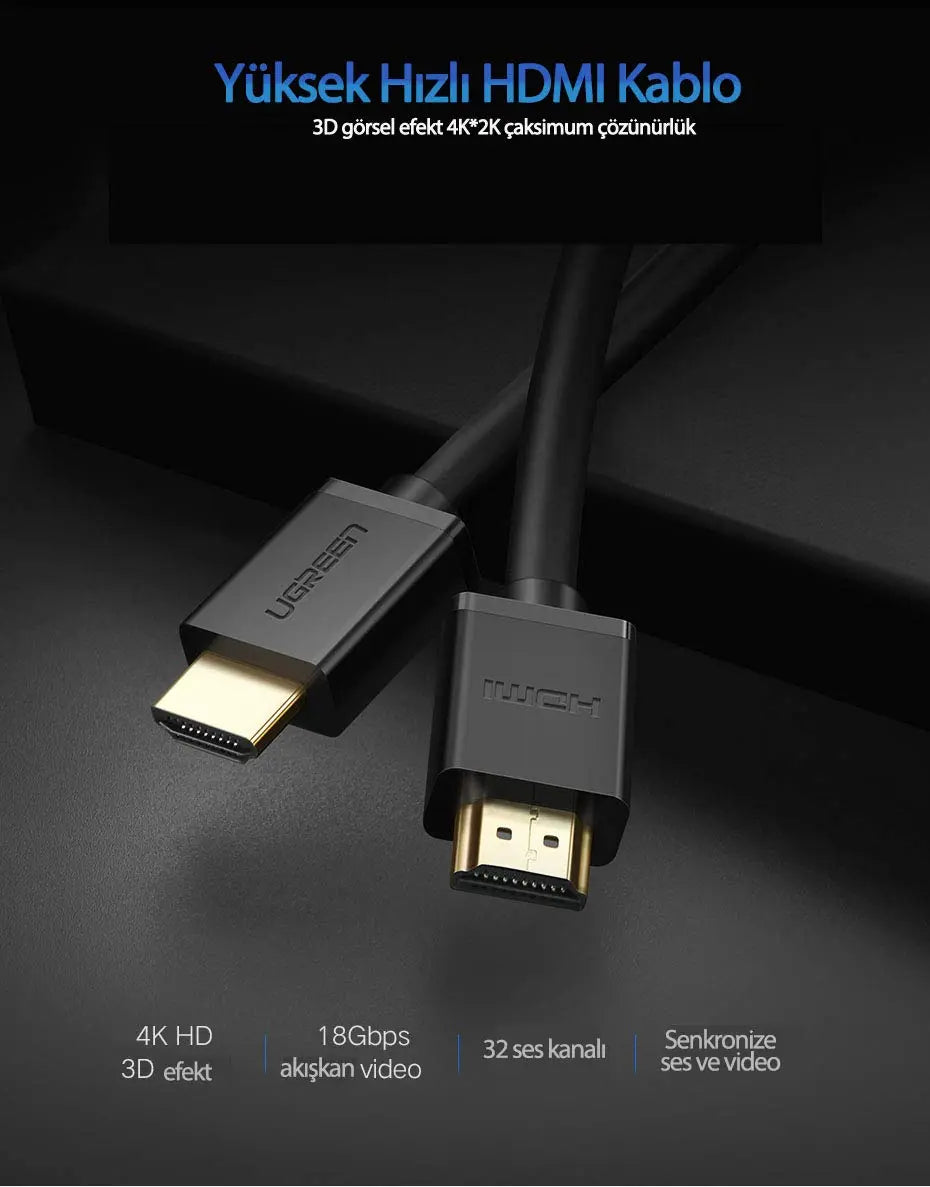 ইথারনেট সহ Ugreen 3m 4K HDMI 2.0 পুরুষ থেকে পুরুষ পূর্ণ কপার কেবল (10108)