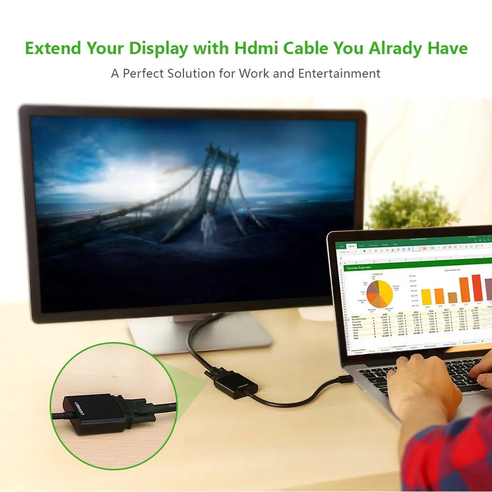 Mini DP to VGA, Ugreen Mini DisplayPort Thunderbolt Compatible to VGA Male to Female Adapter Black (10437) Ugreen