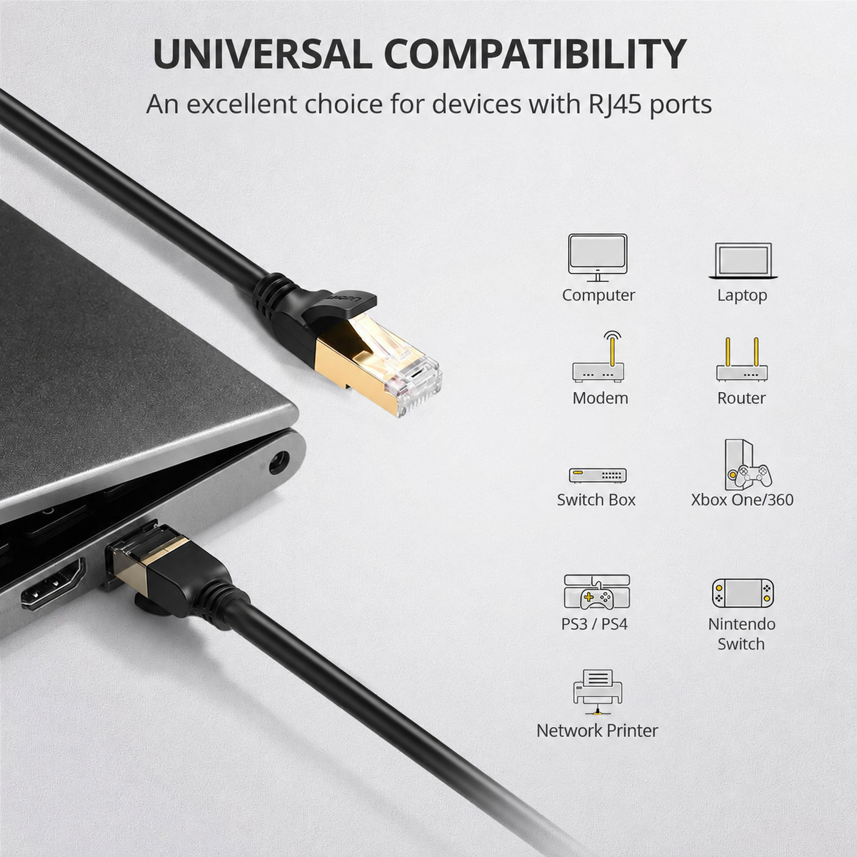 UGREEN 11273 Ethernet cable connected to a laptop