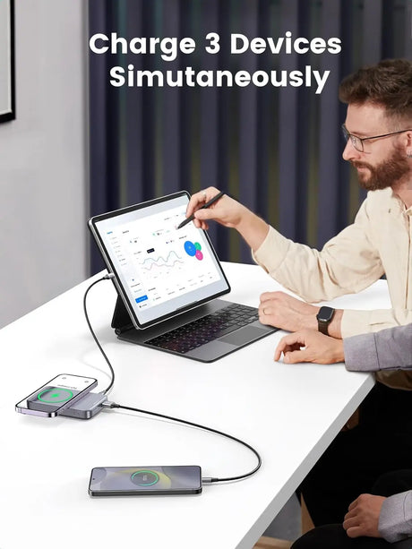 UGREEN 10,000mAh Magnetic Magsafe Power Bank Battery Pack 3 Ports Wireless Portable Charger PD 20W Fast Charging with Foldable Stand Magsafe-Compatible for iPhone 16/15/15 Pro/15 Pro Max/14/13/12 Series (15086) - Ugreen India