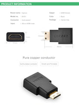 UGREEN Mini HDMI Male to HDMI Female Adapter Type C Gold Plated Smartphones Camcorder Tablets Cameras Video 20101