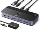 UGREEN USB C Switch 5Gbps 2 PC Share 4 USB Device Computer Keyboard Mouse Webcam Printer 2 USB-C Cable Remote Control (25098)