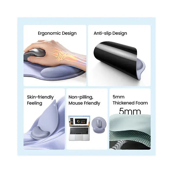 UGREEN Ergonomic Mouse Pad with Wrist Rest Support, Slow Rebound Memory Foam Mouse Mat, Pain Relief Typing, Desk Mouse Pad with Easy Glide Surface and Non-Slip PU Base for Gaming and Working, Black (25245) - Ugreen India