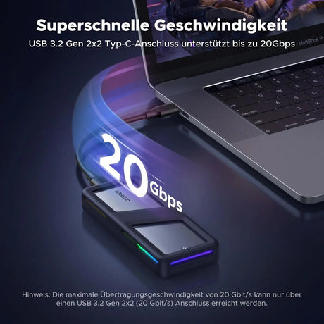 UGREEN M.2 NVMe SATA SSD Enclosure 20Gbps with RGB, USB C 3.2 Gen 2x2 M.2 Enclosure for M Key/B+M Key in 2230/2242/2260/2280, Compatible with MacBook 2024 M4, HP 14pro, iPhone 16 Pro Max, PS5, Switch (25665) Ugreen