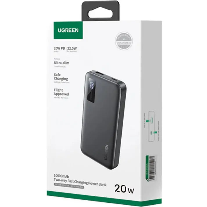 UGREEN 10000mAh Power Bank 20W PD QC 3.0 Two-Way Fast Charging Portable Charger iPhone Samsung Xiaomi OnePlus iPad (25742)