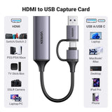 UGREEN Full HD 1080P Video Capture Card 4K HDMI to USB-A/C HDMI Capture Card USB 2.0Capture Video Audio Recording Compatible with Switch PS5 Xbox iPadOS MacBook, Incompatible with DVD player/Firestick (25854)