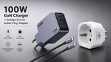 UGREEN Nexode Pro 100W GaN Charger 3-Port PD Fast Charger + Schuko (EU) to Indian Plug Adapter,  MacBook iPhone iPad Laptop USB-C Wall Charger Desktop (EU Pins) 25874