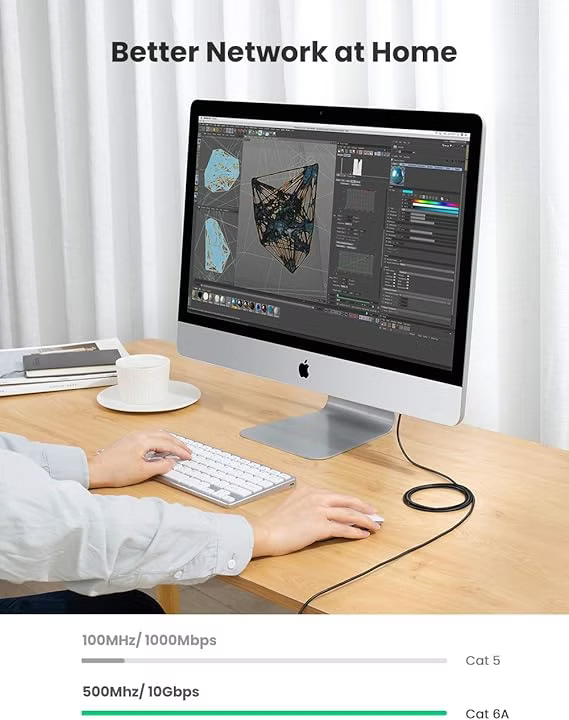 UGREEN  3m Ethernet Patch , RJ45 Cat6A UTP High-Speed Network Cable,(Black) – Model 70653