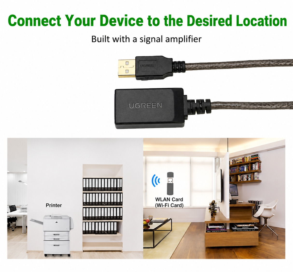 UGREEN 15m USB 2.0 टाइप A मेल टू फीमेल एक्टिव एक्सटेंशन केबल चिपसेट के साथ प्रिंटर Oculus Rift HTC Vive Xbox Kinect Playstation कैमरा वेबकैम USB हेडसेट सुरक्षा कैमरा आदि के लिए. (10323)