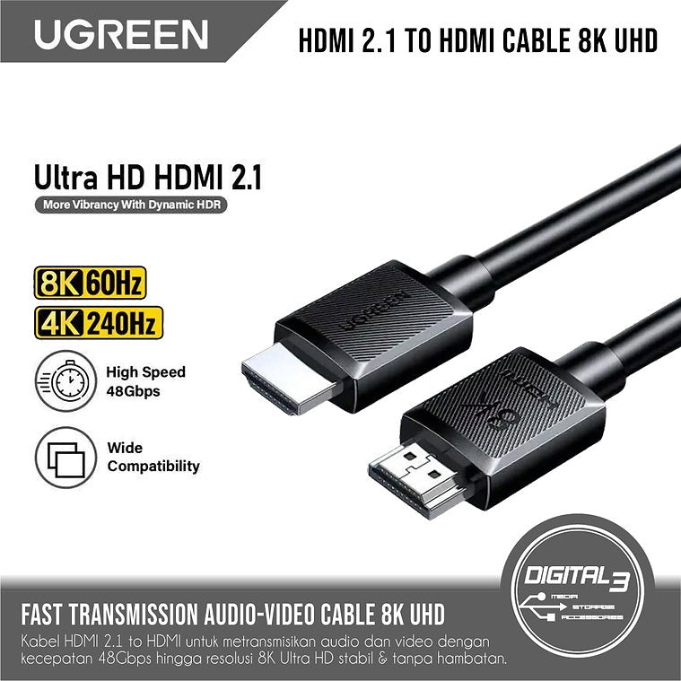 UGREEN Ultra HD HDMI 2.1 cable 8K 60Hz 4K 240Hz high compatibility and fast transmission